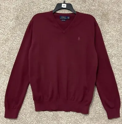 Polo Ralph Lauren Mens Red V-Neck Pima Cotton Pullover Sweater Size Large Pony • $24.99