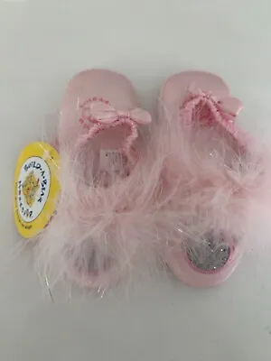 Nwt! Build-a-bear Slippers Pink Satin With Glitter And Marabou Size Medium 7-8 • £6.43