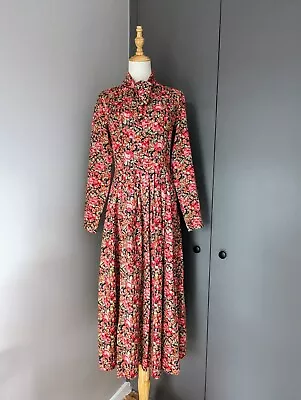 Vintage 1990s Laura Ashley Autumnal Rose Garden Floral Dress Size 10 • $65