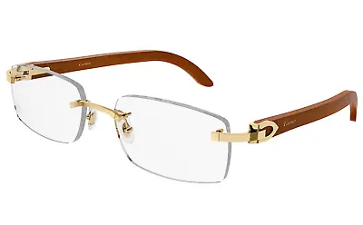 $1799 • Buy Cartier Ct0052o 008 Gold Wood Eyeglasses Frames New And Authentic