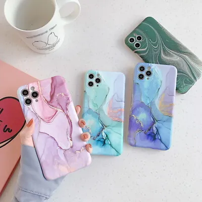 Watercolor Marble Soft Rubber Case Cover For IPhone 14 13 12 11 Pro Max XS XR 8 • $6.15