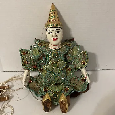 Vintage Oriental Puppet Marionette Wooden Painted Face Traditional String 14” • $19.97
