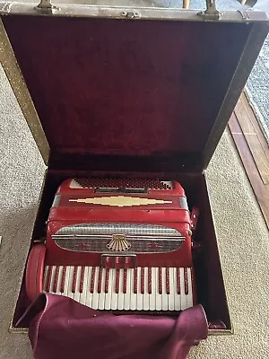 CROWN ACCORDION Vintage 1649 Italian Full Size Red & Gold Excellent Condition • $1100