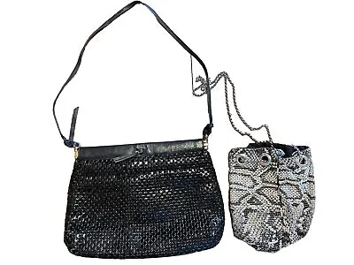 Whiting & Davis Mesh Snakeskin & Black Chain Mail Shoulder Bags Set Of 2 Vintage • $50