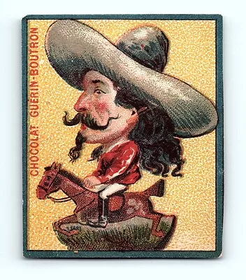 1800s Victorian French Trade Card Premium Chocolates Big Head Mustached To Horse • $12.75