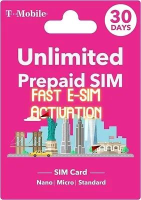 T-Mobile Prepaid ESIM Card Unlimited Talk Text And Data In USA For 30 Days • $23