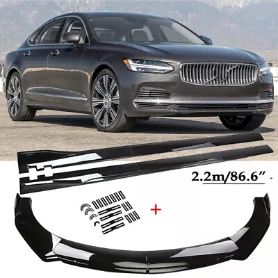 For Volvo S40 S60 S80 S90 Front Bumper Lip Splitter Spoiler + Black Side Skirts • $175.99