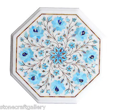 12  Marble Side Table Turquoise Stones Pietra Dura Handicraft Inlay • $220.83