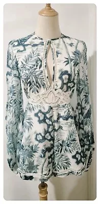 Alice Mccall Playsuit Romper 6 - 8   Where We Go  Blue/Grey & White Long Sleeve • $129