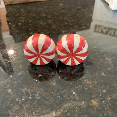 $9 • Buy Vintage Christmas Porcelain Peppermint Candy Salt & Pepper Shakers 