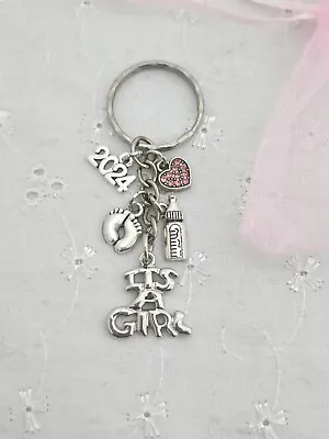 IT’S A GIRL 2024 Keyring Bag Charm And Gift Bag Mum To Be Baby Shower New Mum • £3.99