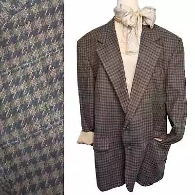 Bill Blass Vintage Colorful 100% Wool Houndstooth Check Blazer Jacket Size 48R  • $38