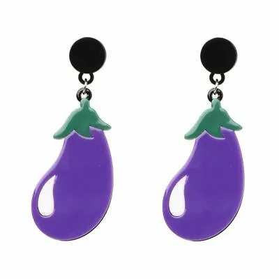 AU Seller Purple Eggplant Pendant Drop Dangle Style Earrings Fruit Food Gift • $6.99