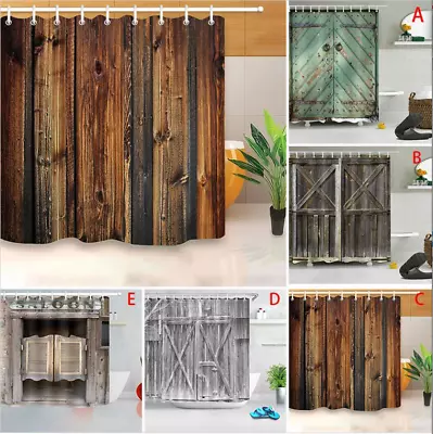 Print Fabric 3D Rustic Wood Shower Curtain Set Mildewproof Bathroom Waterproof • £13.94