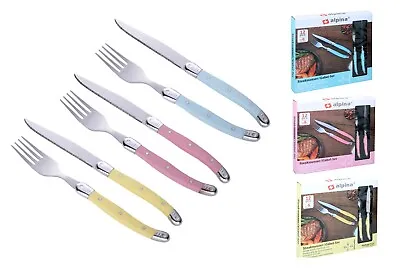 12PC Steak Knife And Fork Set Stainless Steel Knives Cutlery Riveted Coloured • £16.99