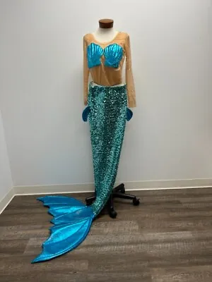 DELUXE MERMAID Nude Leotard Turquoise Sequin Skirt And Tail • $90