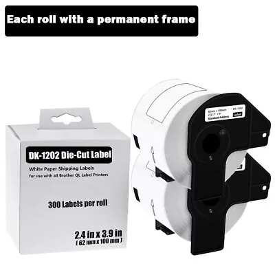 $17.90 • Buy 2 Roll DK1202 62MM 300 Address Labels For Brother QL-800 QL-810W W/2 Frame