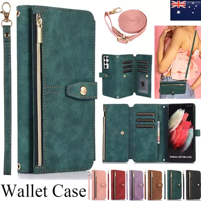 For Samsung S24 S23 S22 S21 FE Ultra Plus A55 Case Zip Wallet Leather Flip Cover • $17.99