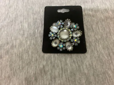 Vintage Kramer NY Blue Rhinestone & Glass Cabochons Snowflake Brooch Pin • $34.99