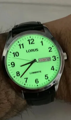 Lorus Lumibrite 39mm Palladium Plated Zinc Case With Black Alligator Strap... • £22.99