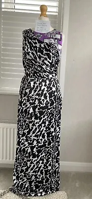 Olivia Rubin London Designer Size 10-12 Maxi Long Dress Black Grey Purple Floral • £7.95