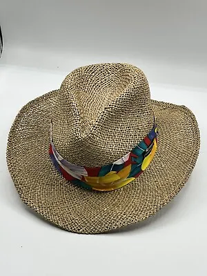 Vintage Original Panama Jack Straw Hat  Mens Floral Tropical Band Size M/L • $23