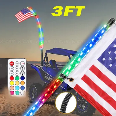 3FT Spiral LED Whip Light For UTV ATV Accessories RZR Can-Am Polaris Antenna • $46.54