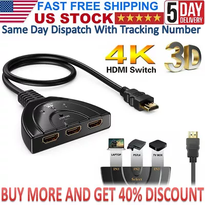 3 In 1 Out HDMI Multi Display Auto Switch Box Splitter 1080P HD TV Adapter Cable • $6.90