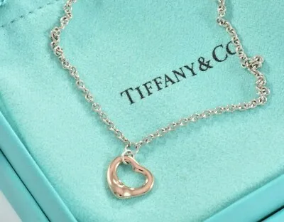 Tiffany & Co Rose Gold Silver Elsa Peretti Mini Open Heart 7.5  Bracelet & Pouch • $449.99