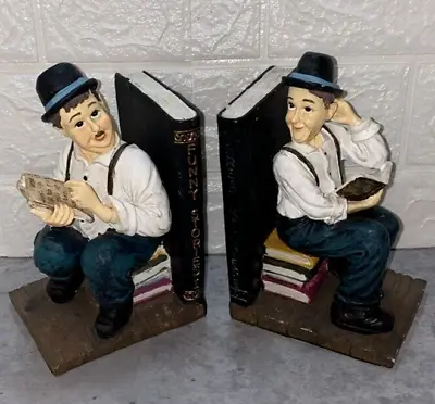 Vintage Laurel & Hardy 7  Bookends 'Funny Stories' Handmade Sculptures Figures • £39.95