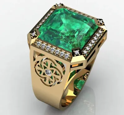 3.83 Ct REAL Square Emerald & Diamond Men's Wedding Ring 14K Yellow Gold • $1967.99