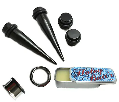 Pick 14g-3/4  3 Pairs Black Tapers Steel Tunnels Plugs Holey Butt'r Ear Gauges • $20.49