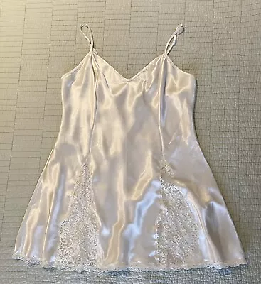 Vintage Victoria’s Secret Ivory Sateen Satin Lace Chemise Slip Lingerie L Bridal • $44