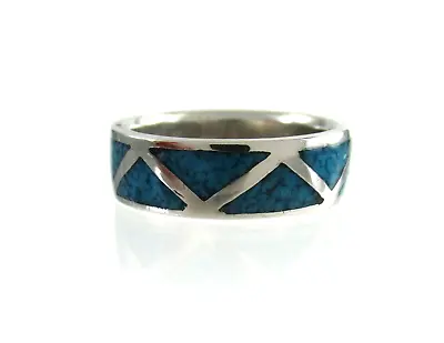 Mens .925 Sterling Silver Turquoise Ring Crushed Mosaic Inlay Band Size 11 8mm • $54.40