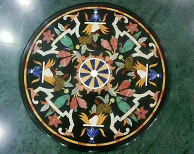 18'' Black Round Marble Dining Coffee Table Top Inlay Malachite Mosaic Decor I18 • $459