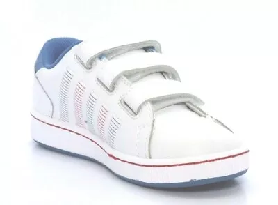 K-SWISS 51514-136 LOZAN 3-STRAP Yth's (M) White/Blue Leather Lifestyle Shoes • £16.06