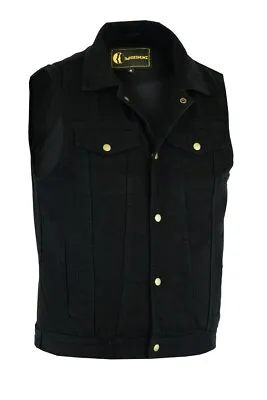 $44.99 • Buy Men's Black Color Snap Front Motorcycle Biker Denim Vest W/ Collar & Gun Pockets