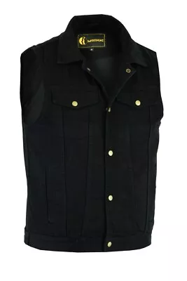 Men's Black Color Snap Front Motorcycle Biker Denim Vest W/ Collar & Gun Pockets • $46.99