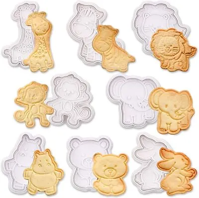 Set Of 8 Baby Exotic Animal Embossing Cookie Cutters - Fondant Plunger Baking • £6.99