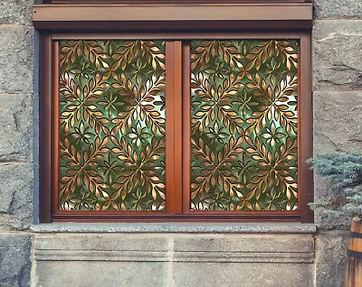 3D Brown Leaf A60 Window Film Print Sticker Cling Stained Glass UV Sinsin • $27.99