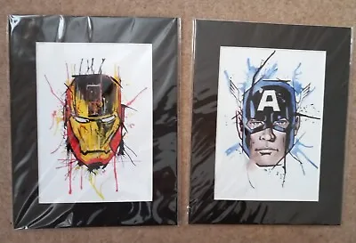 MINT 2x Mounted Ironman & Captain America Fan Art Comicon Pictures Each  A5 Size • £2.49