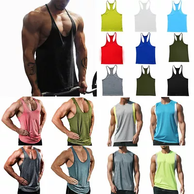 £5.65 • Buy Mens Gym Vest Racerback Bodybuilding Muscle Stringer Tank Top Bodybuilding Vest-