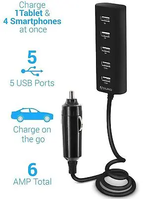 USB Car Charger  5 Port Multiple Power Station  For Apple Samsung LG PSP Tablet • $12.99