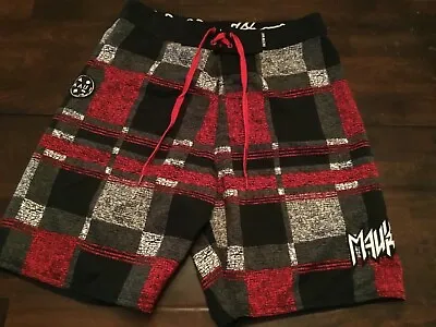 Maui And Sons Board Shorts ( Mens Size 32 ) Black Red Pattern Preowned  • $10.39