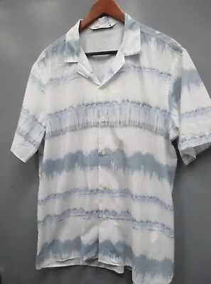 ZARA Shirt Adult Size XL White Blue Short Sleeve Button Up 100% Cotton Shirt Men • $29.99