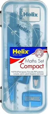 Helix Maths Set Compact - (With Compass Ruler Protractor Sharpener Set Square • £3
