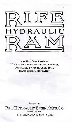 Rife Hydraulic Ram Water Well Pump Manual Book Hit Miss Gas Engine Motor Steam • $17.46