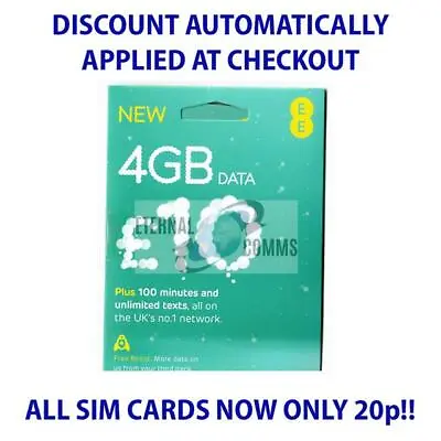 PAYG EE £10 DATA PACK SIM CARD 4GB DATA **NOW ONLY 20p** (DISCOUNT AUTO APPLIED) • £0.99