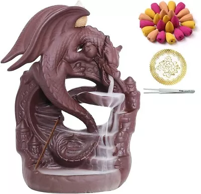 $21.99 • Buy Ceramic Dragon Incense Burner With 100 Cones, Waterfall Backflow Incense Holder