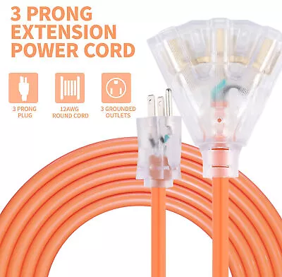 12/3 Heavy Duty 3-Outlet Lighted SJTW Indoor/Outdoor Extension Cord 6/10/15/25ft • $16.79